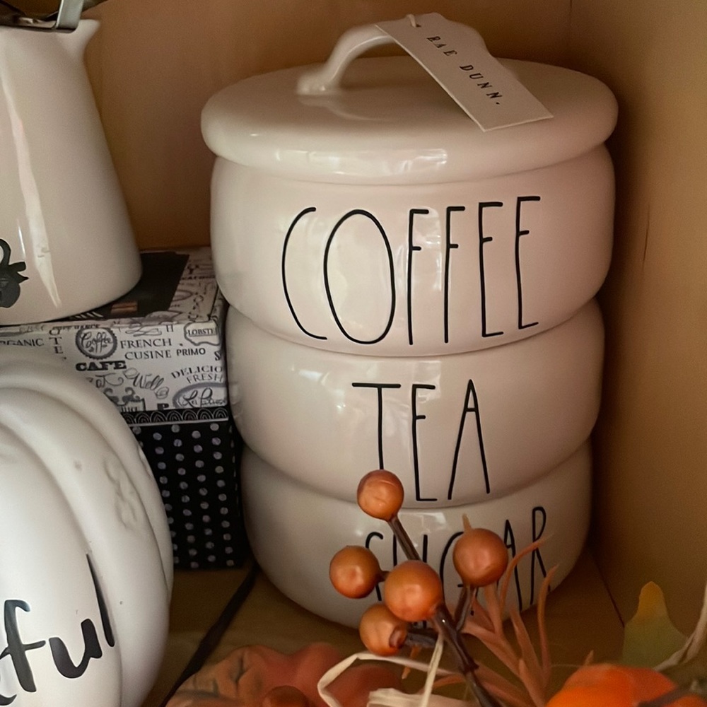 Rae Dunn COFFEE TEA SUGAR stacked canisters